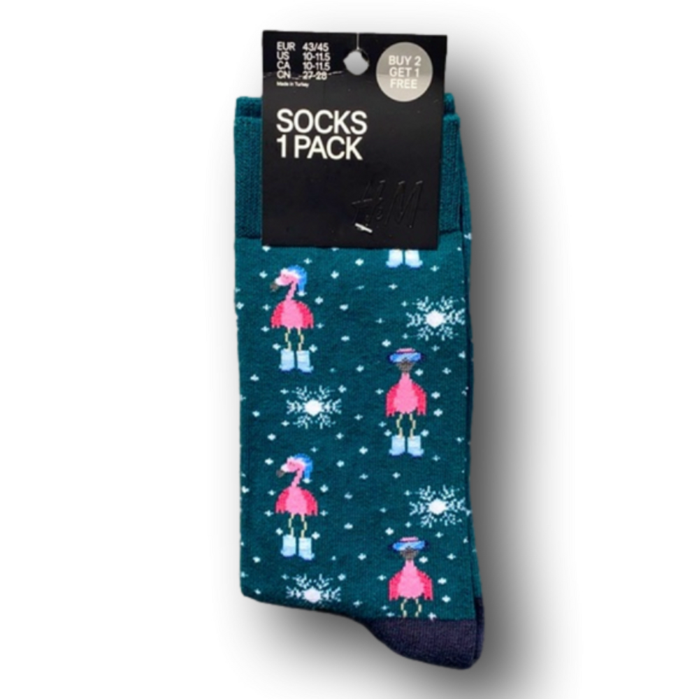 3/$18 Flamingos & Snowflakes Christmas Holiday Funny Socks - Brand New